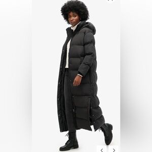 Superdry Maxi Long Hooded Puffer Coat New Size 8
